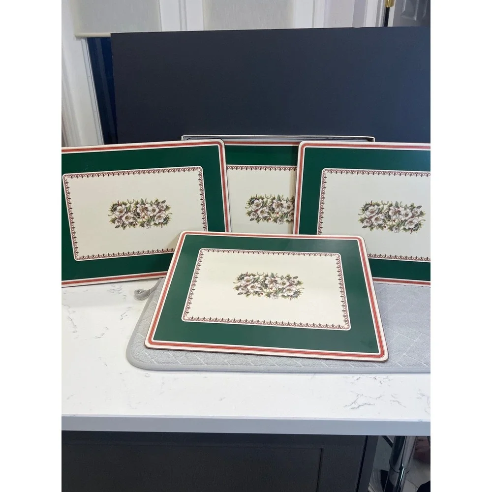 Spode Christmas‎ Rose Placemats Set of 4 Green Cork Back Acrylic Made in England
